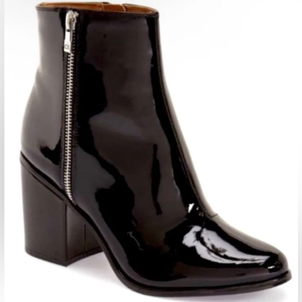 Calvin Klein Black Block Heel Patent Leather Ankle Boots